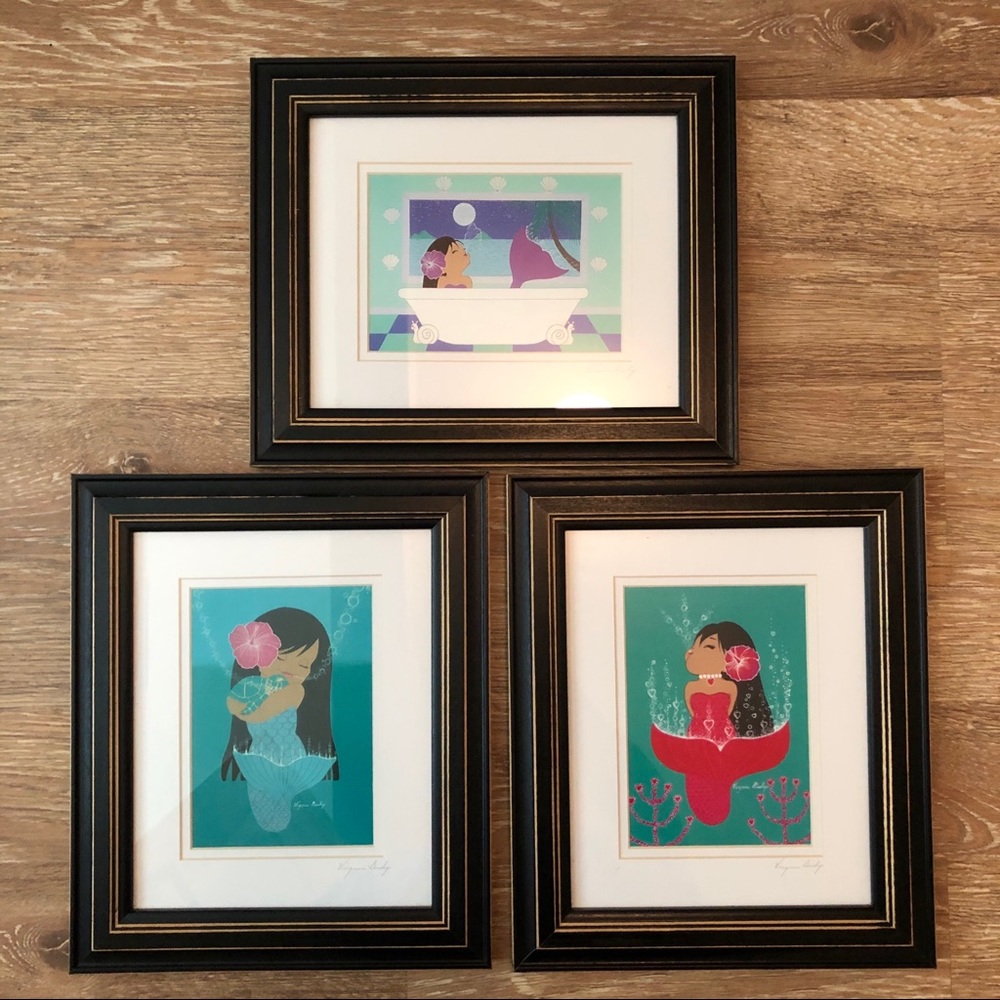 Virginia Bishop Mermaid Framed Artwork (set of 3)